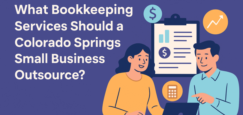 Colorado Springs small business owner discussing outsourced bookkeeping services with a professional accountant, reviewing accounts and cash flow on a laptop.