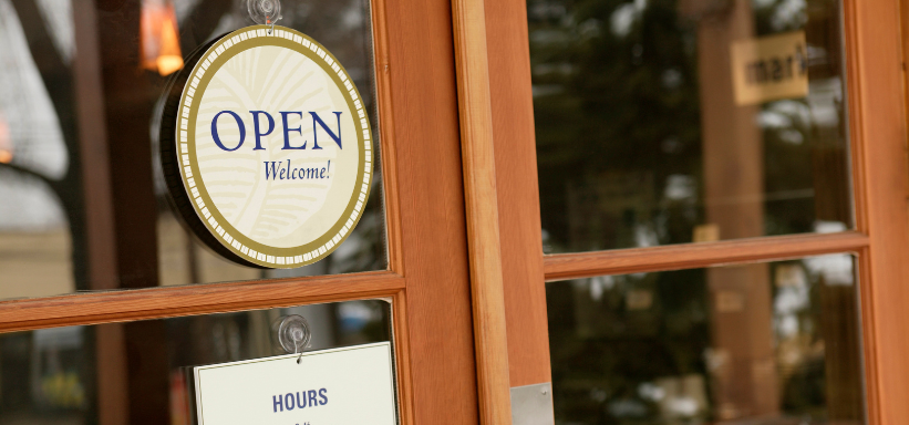Small business with open sign outside
